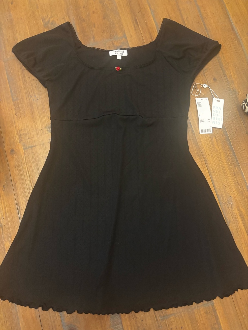 NWT Frankie’s bikinis black pointelle mini dress